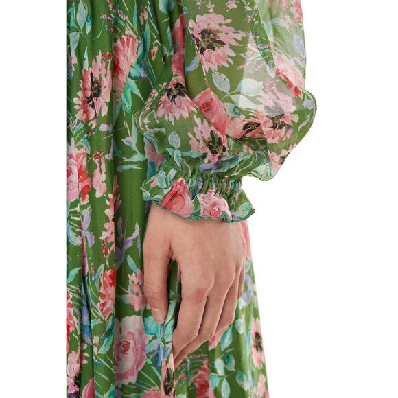Amur Raven Silk Floral Off-Shoulder Maxi Dress Green Pink Size 0 - Picture 3 of 14